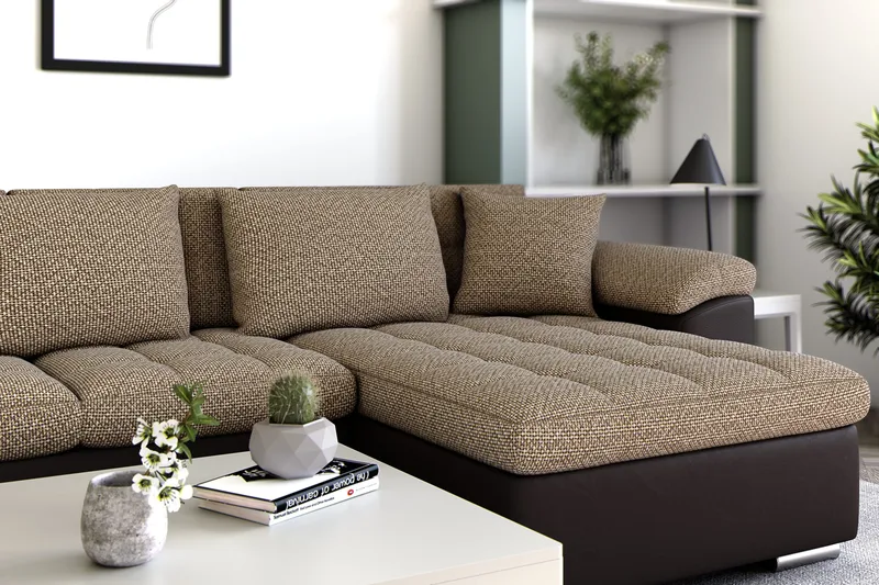 Dynir Hörnbäddsoffa Divan med Förvaring Höger - Beige/Brun - Möbler - Soffa - Skinnsoffa