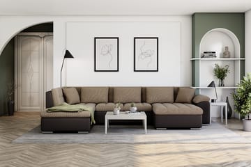 Dynir Hörnbäddsoffa Divan med Förvaring Höger - Beige/Brun - Möbler - Soffa - Skinnsoffa