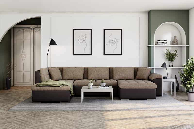 Dynir Hörnbäddsoffa Divan med Förvaring Höger - Beige/Brun - Möbler - Soffa - Skinnsoffa