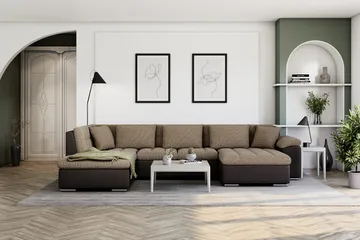 Dynir Hörnbäddsoffa Divan med Förvaring Höger - Beige/Brun - Möbler - Soffa - Skinnsoffa
