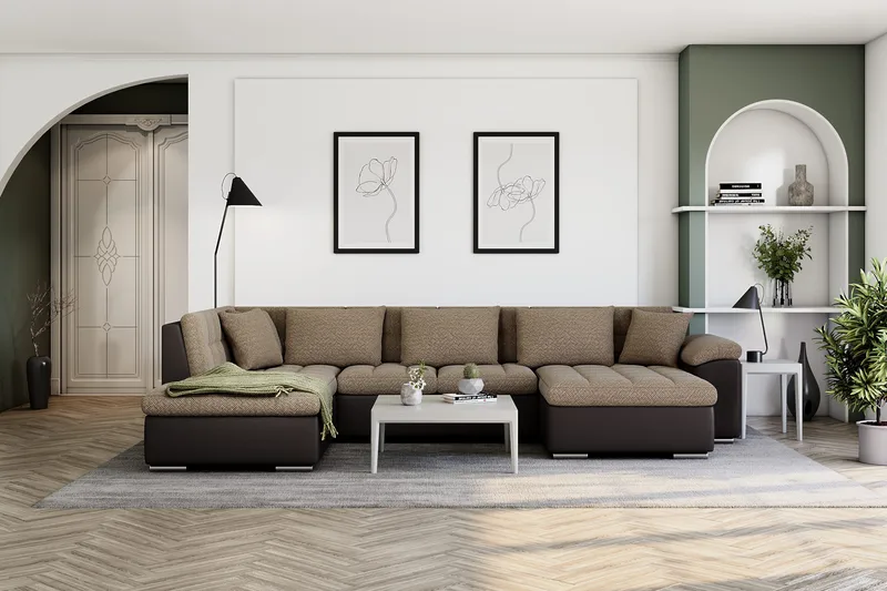 Dynir Hörnbäddsoffa Divan med Förvaring Höger - Beige/Brun - Möbler - Soffa - Skinnsoffa