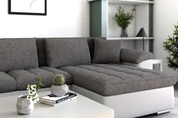 Dynir Hörnbäddsoffa Divan med Förvaring Höger - Vit/Ljusgrå - Möbler - Soffa - Skinnsoffa