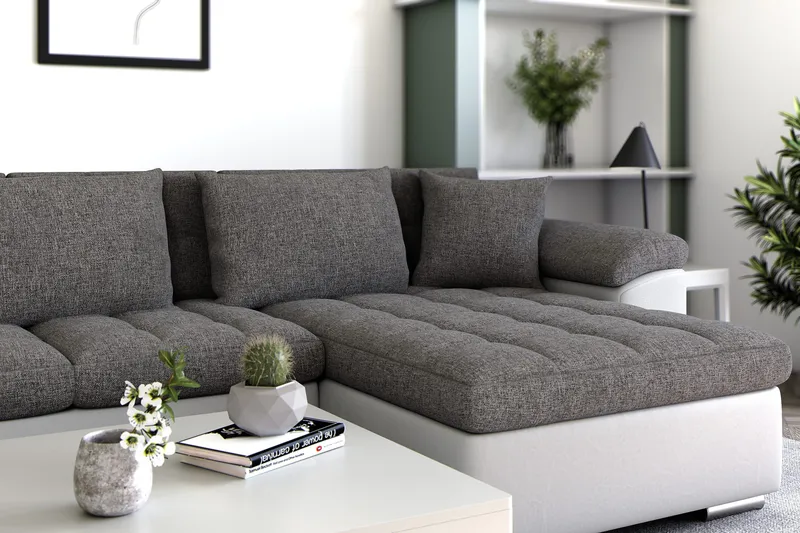 Dynir Hörnbäddsoffa Divan med Förvaring Höger - Vit/Ljusgrå - Möbler - Soffa - Skinnsoffa