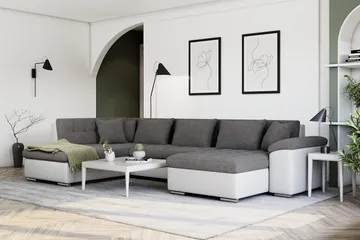 Dynir Hörnbäddsoffa Divan med Förvaring Höger - Vit/Ljusgrå - Möbler - Soffa - Skinnsoffa