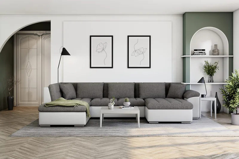 Dynir Hörnbäddsoffa Divan med Förvaring Höger - Vit/Ljusgrå - Möbler - Soffa - Skinnsoffa