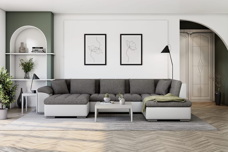 Dynir Hörnbäddsoffa Divan med Förvaring Vänster - Ljusgrå/Vit - Möbler - Soffa - Skinnsoffa