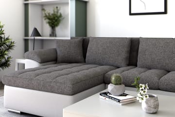 Dynir Hörnbäddsoffa Divan med Förvaring Vänster - Ljusgrå/Vit - Möbler - Soffa - Skinnsoffa
