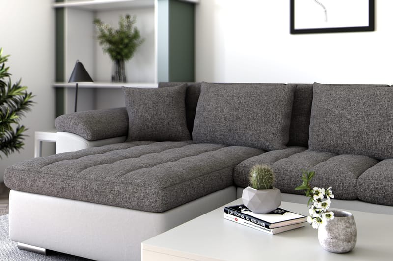 Dynir Hörnbäddsoffa Divan med Förvaring Vänster - Ljusgrå/Vit - Möbler - Soffa - Skinnsoffa