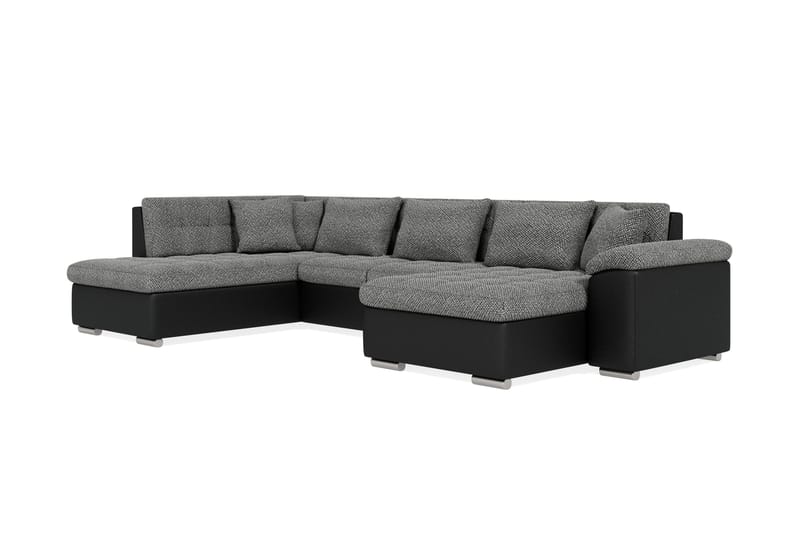 Dynir Stor Hörnbäddsoffa Divan med Förvaring Höger 350 cm - Svart / Grå - Möbler - Soffa - Skinnsoffa