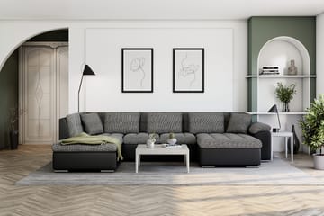 Dynir Stor Hörnbäddsoffa Divan med Förvaring Höger 350 cm - Svart / Grå - Möbler - Soffa - Skinnsoffa