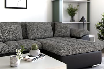 Dynir Stor Hörnbäddsoffa Divan med Förvaring Höger 350 cm - Svart / Grå - Möbler - Soffa - Skinnsoffa