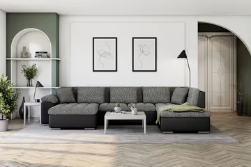 Dynir Stor Hörnbäddsoffa Divan med Förvaring Vänster - Grå / Svart - Möbler - Soffa - Skinnsoffa