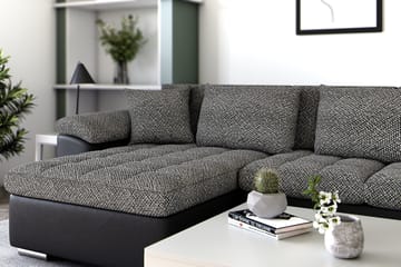 Dynir Stor Hörnbäddsoffa Divan med Förvaring Vänster - Grå / Svart - Möbler - Soffa - Skinnsoffa