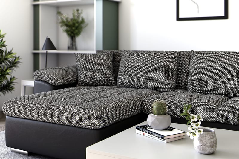 Dynir Stor Hörnbäddsoffa Divan med Förvaring Vänster - Grå / Svart - Möbler - Soffa - Skinnsoffa