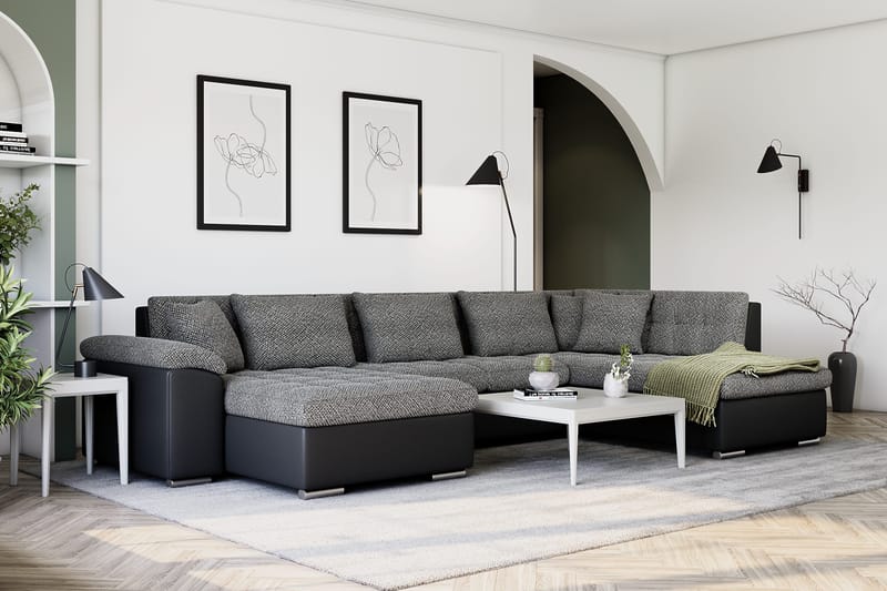 Dynir Stor Hörnbäddsoffa Divan med Förvaring Vänster - Grå / Svart - Möbler - Soffa - Skinnsoffa
