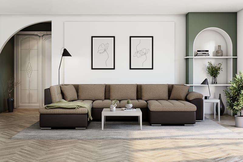 Hörnbäddsoffa Sororia Divan med Förvaring Höger - Beige/Brun - Möbler - Soffa - Skinnsoffa