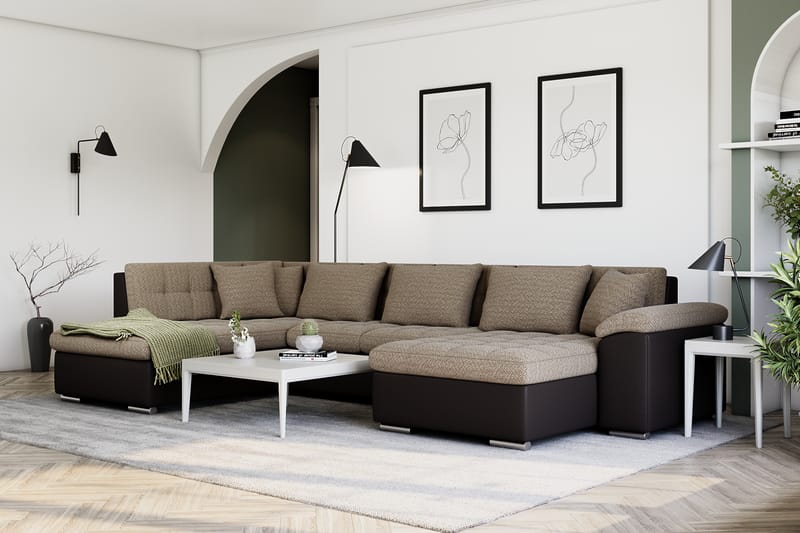 Hörnbäddsoffa Sororia Divan med Förvaring Höger - Beige/Brun - Möbler - Soffa - Skinnsoffa