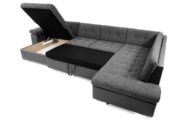 Hörnbäddsoffa Sororia Divan med Förvaring Höger - Svart/Grå - Möbler - Soffa - Skinnsoffa