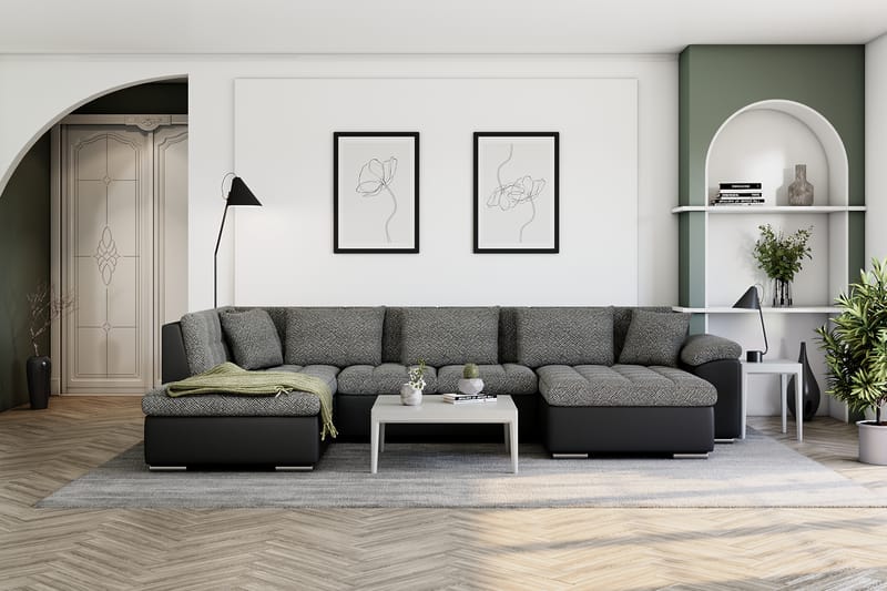 Hörnbäddsoffa Sororia Divan med Förvaring Höger - Svart/Grå - Möbler - Soffa - Skinnsoffa