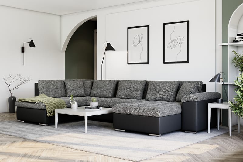 Hörnbäddsoffa Sororia Divan med Förvaring Höger - Svart/Grå - Möbler - Soffa - Skinnsoffa