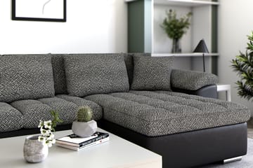 Hörnbäddsoffa Sororia Divan med Förvaring Höger - Svart/Grå - Möbler - Soffa - Skinnsoffa