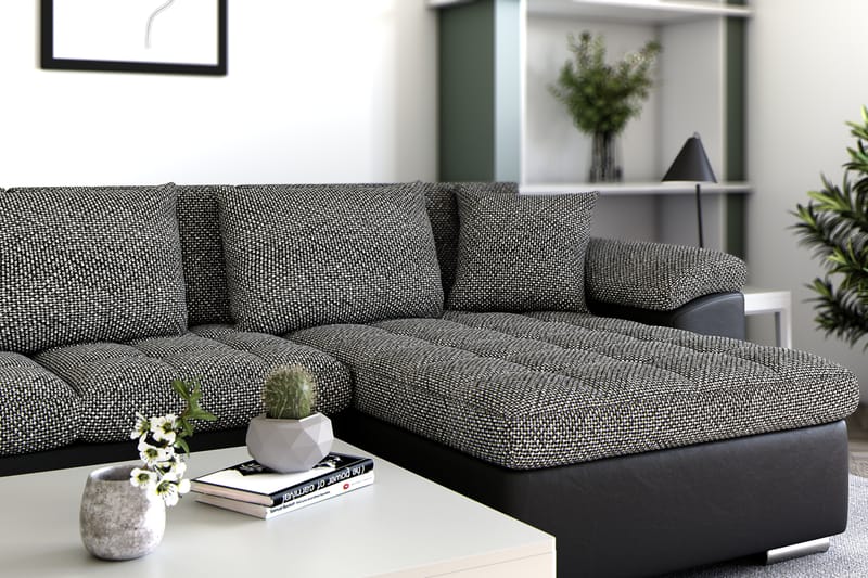 Hörnbäddsoffa Sororia Divan med Förvaring Höger - Svart/Grå - Möbler - Soffa - Skinnsoffa