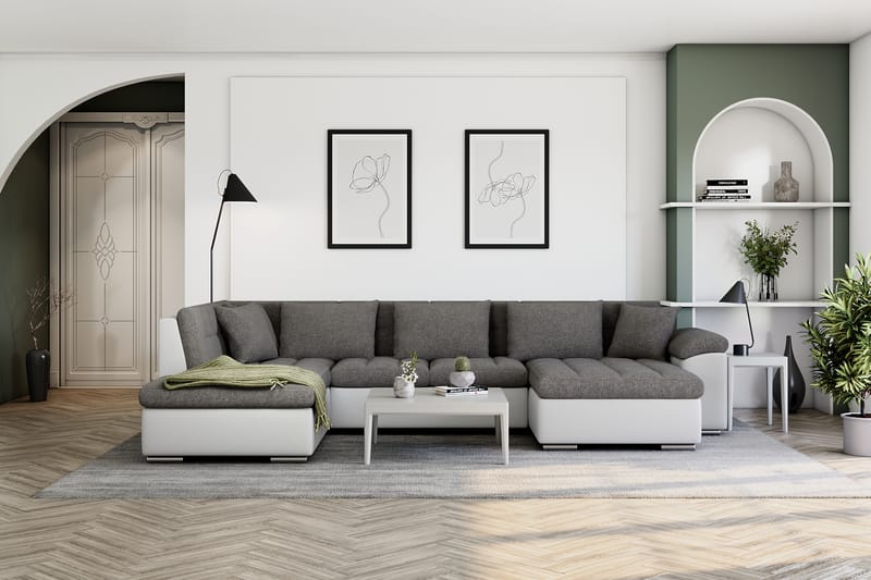 Hörnbäddsoffa Sororia Divan med Förvaring Höger - Vit/Ljusgrå - Möbler - Soffa - Skinnsoffa