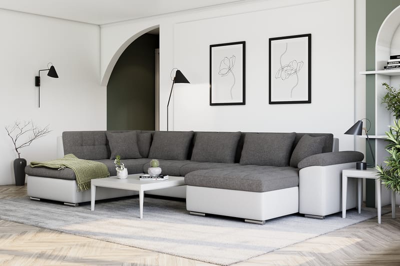 Hörnbäddsoffa Sororia Divan med Förvaring Höger - Vit/Ljusgrå - Möbler - Soffa - Skinnsoffa