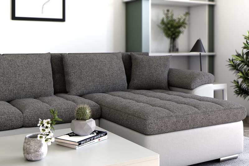 Hörnbäddsoffa Sororia Divan med Förvaring Höger - Vit/Ljusgrå - Möbler - Soffa - Skinnsoffa