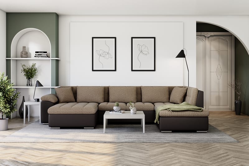 Hörnbäddsoffa Sororia Divan med Förvaring Vänster - Beige/Brun - Möbler - Soffa - Skinnsoffa