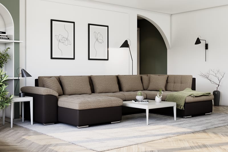Hörnbäddsoffa Sororia Divan med Förvaring Vänster - Beige/Brun - Möbler - Soffa - Skinnsoffa