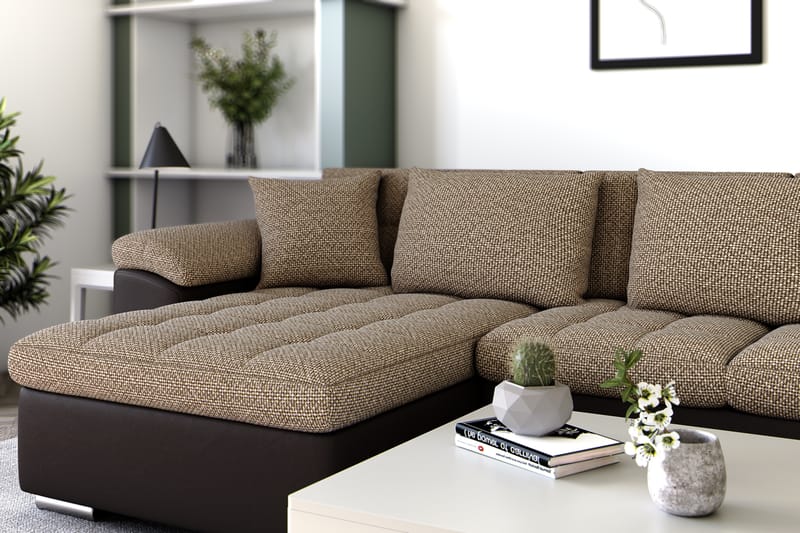 Hörnbäddsoffa Sororia Divan med Förvaring Vänster - Beige/Brun - Möbler - Soffa - Skinnsoffa
