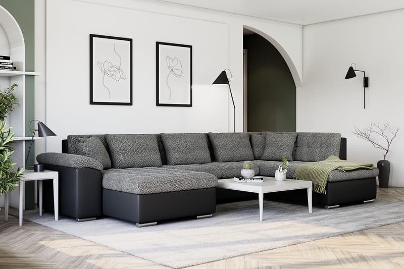 Hörnbäddsoffa Sororia Divan med Förvaring Vänster - Grå/Svart - Möbler - Soffa - Skinnsoffa