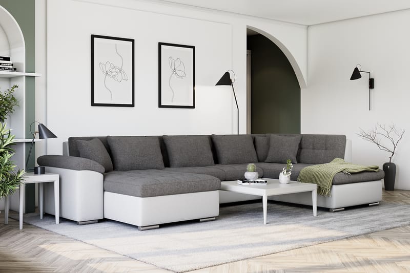 Hörnbäddsoffa Sororia Divan med Förvaring Vänster - Ljusgrå/Vit - Möbler - Soffa - Skinnsoffa