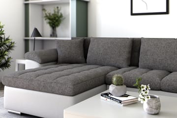 Hörnbäddsoffa Sororia Divan med Förvaring Vänster - Ljusgrå/Vit - Möbler - Soffa - Skinnsoffa