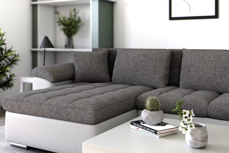 Hörnbäddsoffa Sororia Divan med Förvaring Vänster - Ljusgrå/Vit - Möbler - Soffa - Skinnsoffa