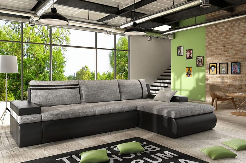 Lavona Divanbäddsoffa Höger - Grå/Svart - Möbler - Soffa - Skinnsoffa