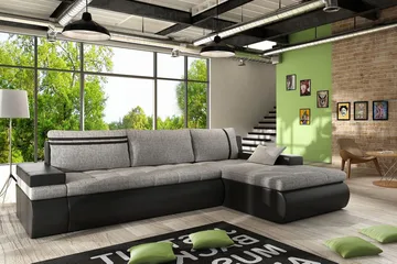 Lavona Divanbäddsoffa Höger - Grå/Svart - Möbler - Soffa - Skinnsoffa