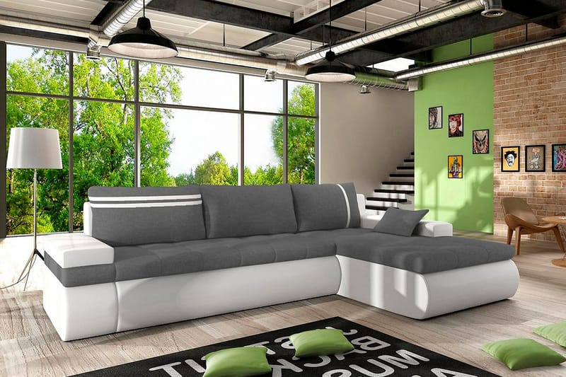 Lavona Divanbäddsoffa Höger - Grå/Vit - Möbler - Soffa - Bäddsoffa - Bäddsoffa divan