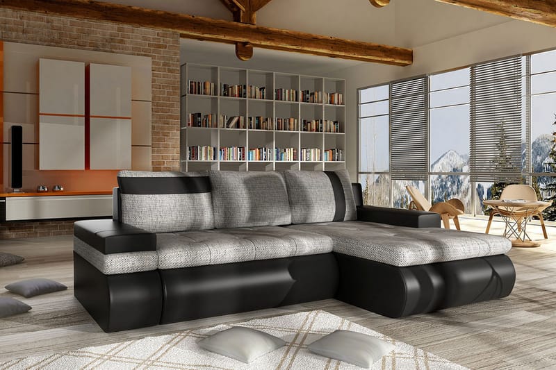 Lavona Divanbäddsoffa Mini Höger - Svart/Grå - Möbler - Soffa - Skinnsoffa