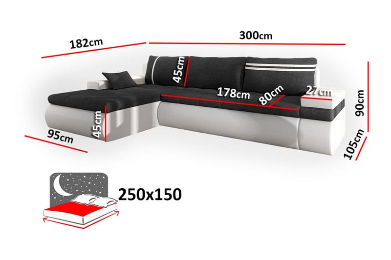 Lavona Divanbäddsoffa Vänster - Svart/Grå - Möbler - Soffa - Skinnsoffa