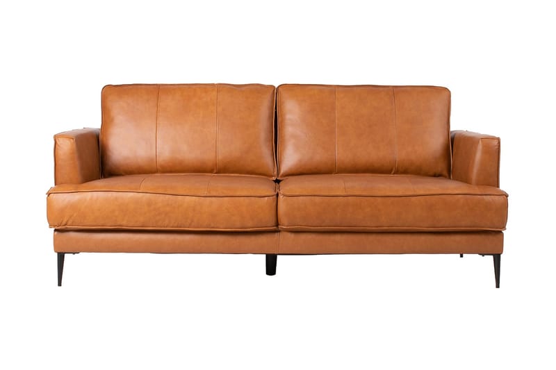Leo Rektangulär Skinnsoffa med Smala Ben 194 cm, Cognac