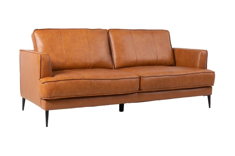 Leo Rektangulär Skinnsoffa med Smala Ben 194 cm - Cognac - Möbler - Soffa - Skinnsoffa