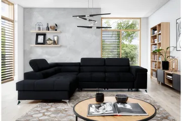 Madalene Bäddsoffa med schäslong Vänster - Läder/Grå - Möbler - Soffa - Bäddsoffa - Bäddsoffa längsbäddad