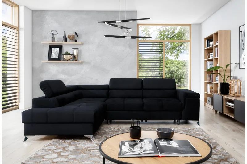 Madalene Bäddsoffa med schäslong Vänster, Läder/Grå