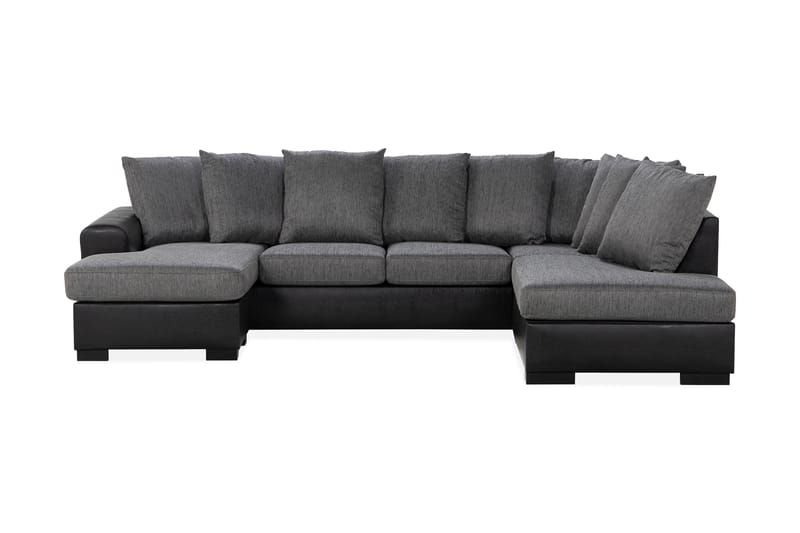 Ocean 4-sits Högervänd U-formad Soffa med Divan och Schäslong i Tyg/Konstläder - Grå / Svart - Möbler - Soffa - Skinnsoffa