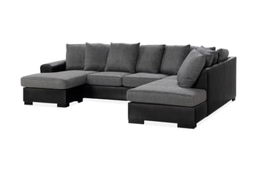 Ocean 4-sits Högervänd U-formad Soffa med Divan och Schäslong i Tyg/Konstläder - Grå / Svart - Möbler - Soffa - Skinnsoffa