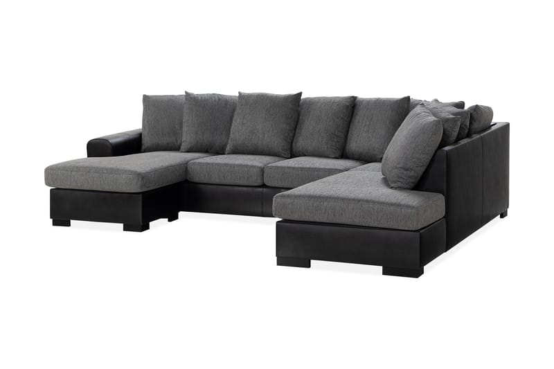 Ocean 4-sits Högervänd U-formad Soffa med Divan och Schäslong i Tyg/Konstläder - Grå / Svart - Möbler - Soffa - Skinnsoffa