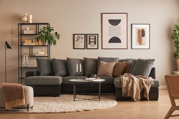 Ocean 4-sits Högervänd U-formad Soffa med Divan och Schäslong i Tyg/Konstläder - Grå / Svart - Möbler - Soffa - Skinnsoffa