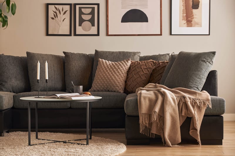 Ocean 4-sits Högervänd U-formad Soffa med Divan och Schäslong i Tyg/Konstläder - Grå / Svart - Möbler - Soffa - Skinnsoffa